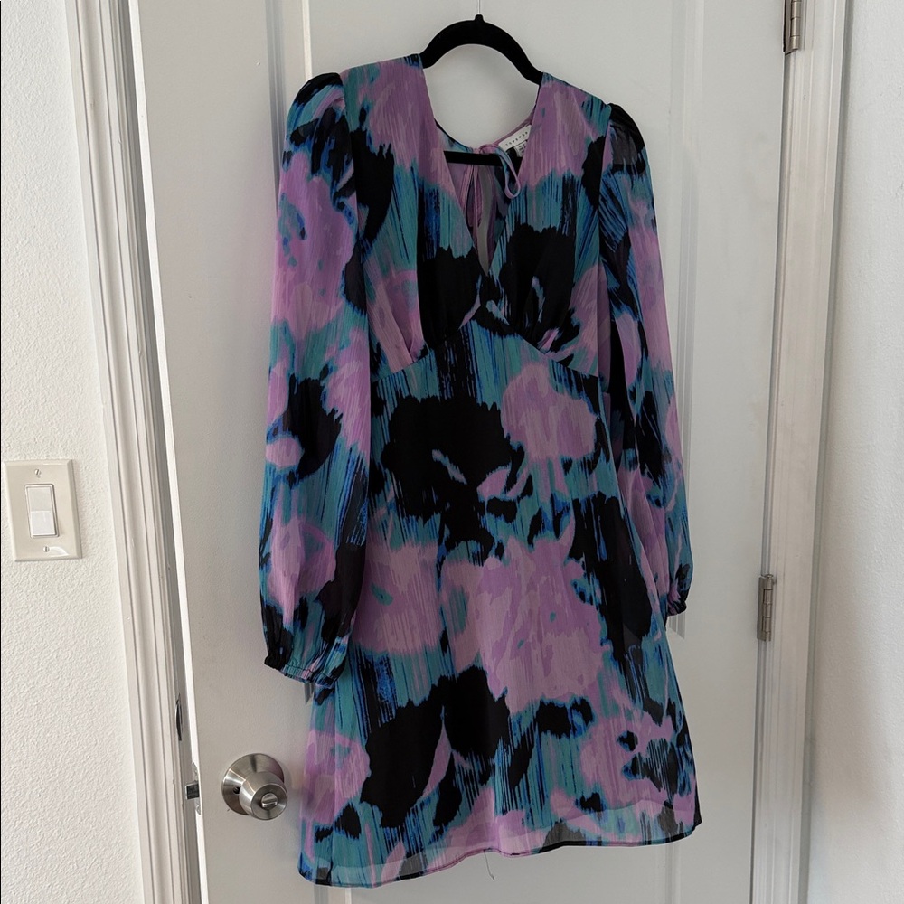 Topshop Abstract Print Long Sleeve Mini Dress | US 8